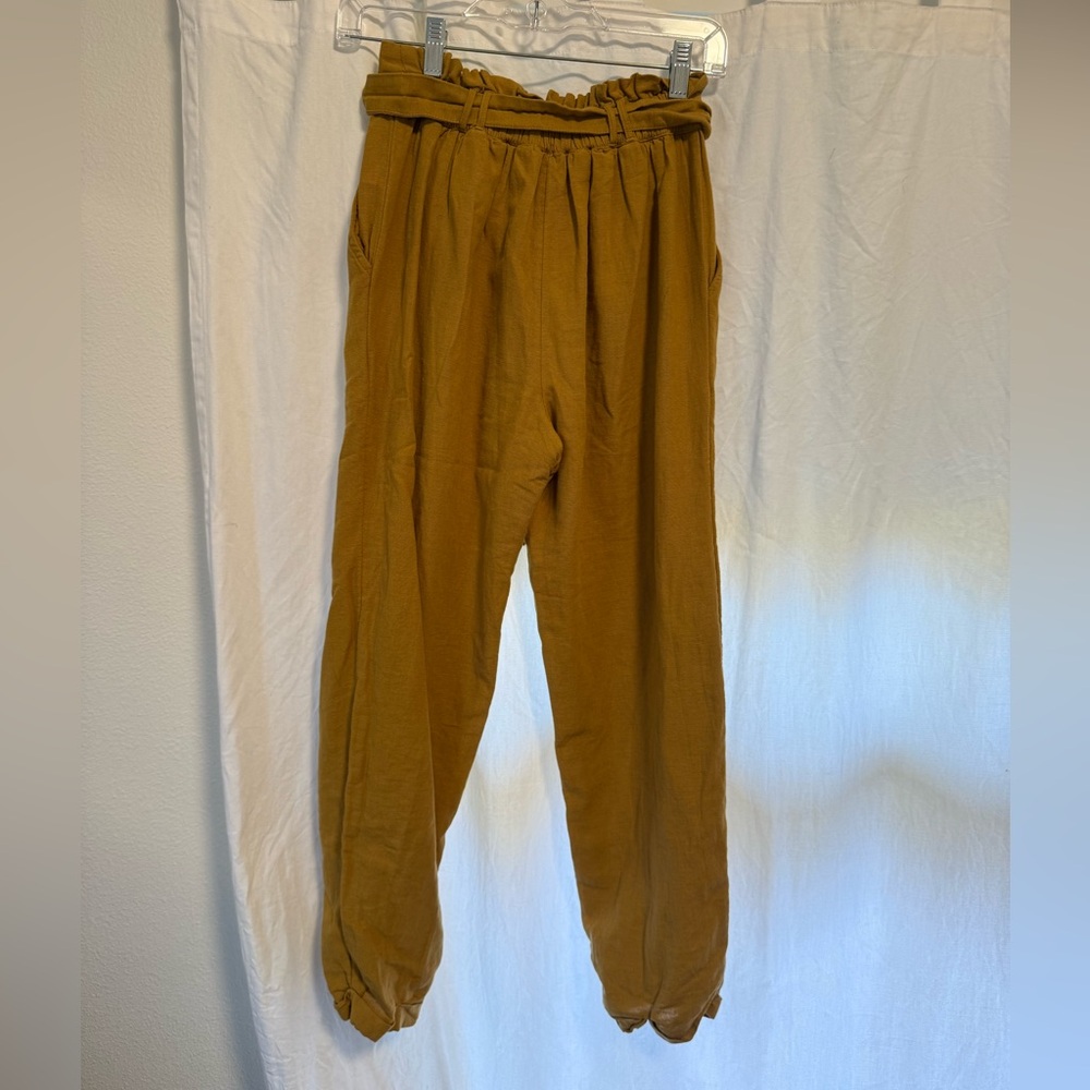 AE Mustard Yellow High-Waisted Tie Front Slim Pant - Picture 5 of 6